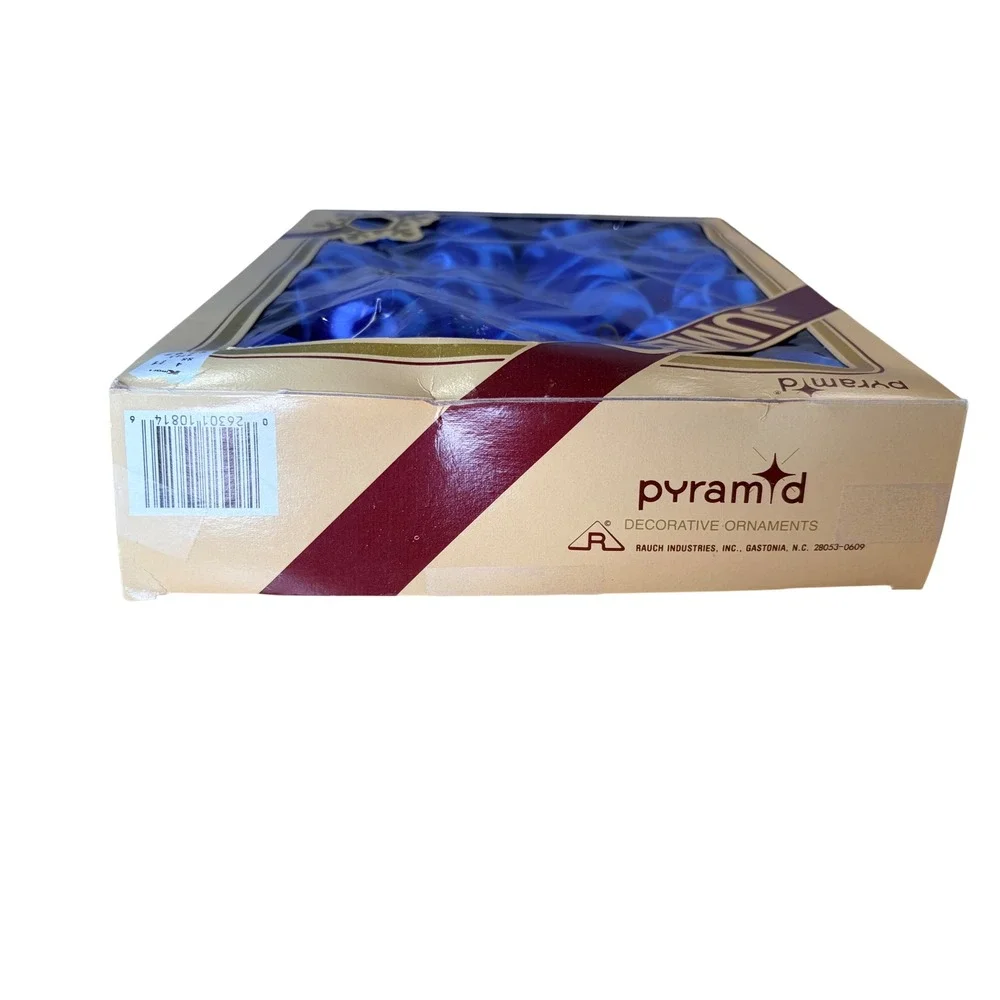 Pyramid Satin-Sheen Christmas Ornaments Jumbo Blue Vintage 19 pc Good Retro MCM